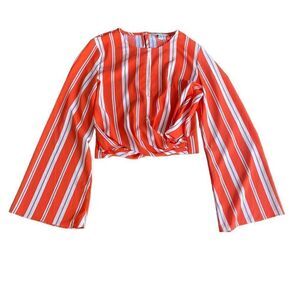 Miss Selfridge Orange Stripe Blouse 6 Tie Back